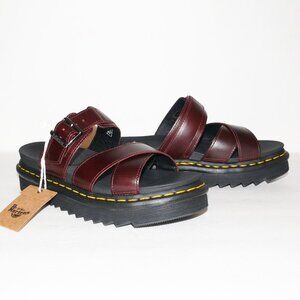 DR MARTENS RARE DISCONTINUED "RYKER" RED-BROWN LEATHER STRAP SLIDE SANDALS SZ 8